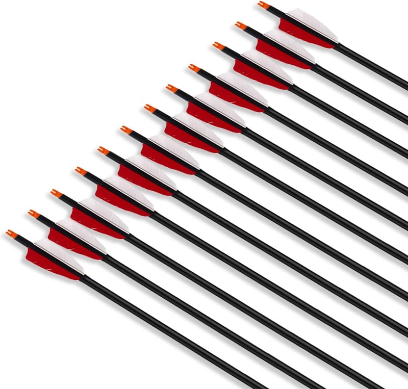 DEERACE 30" Carbon Hunting Arrows Archery Target Practice Arrows with 4" Turkey Feathers Spine 500 for Recurve Bow and Compound Bow(Pack of 12) - Image 2